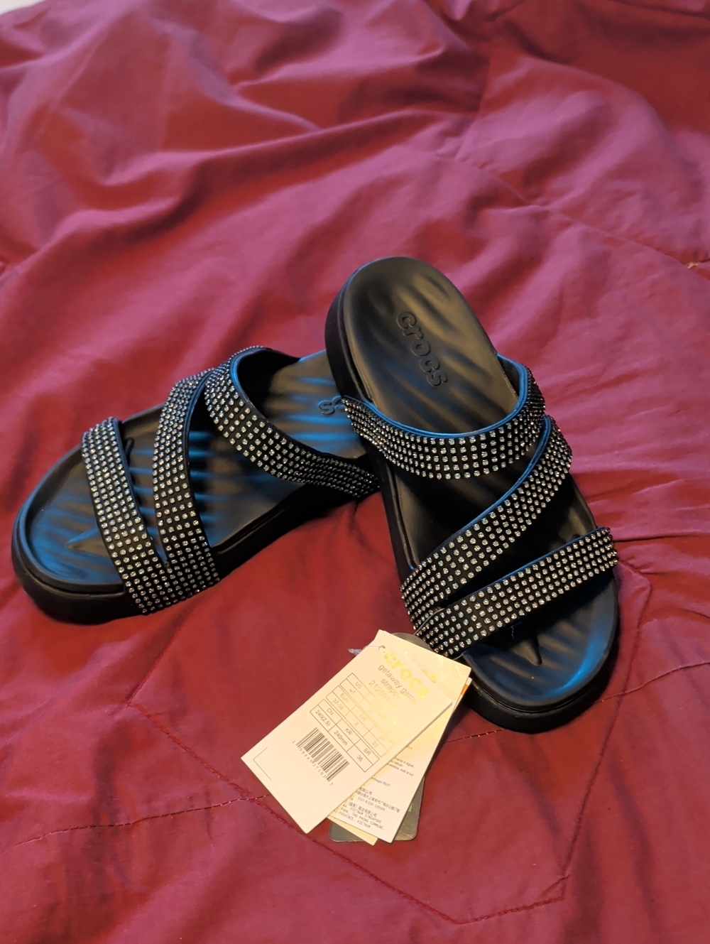 CROCS Black Studded Crisscross Slide Sandals